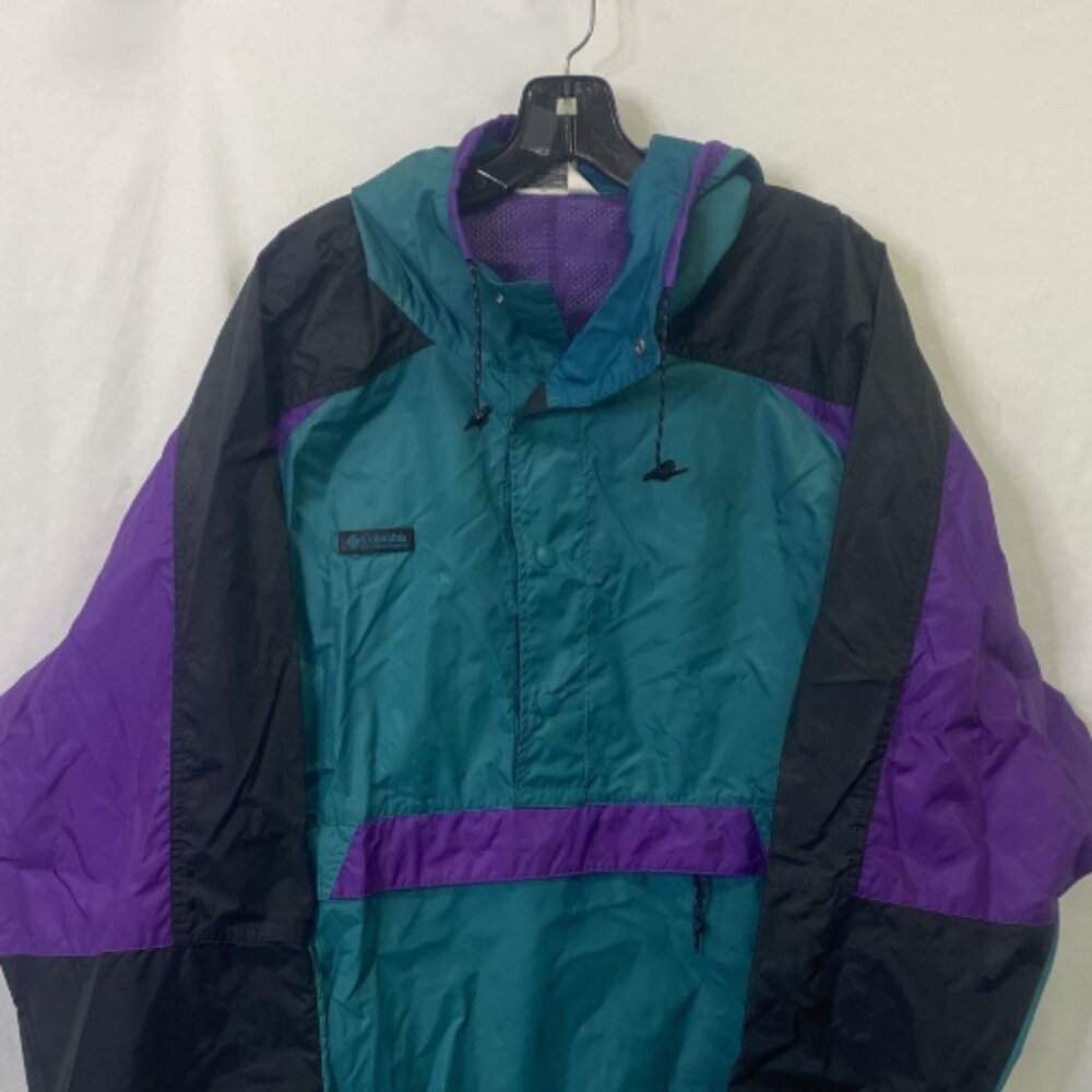 Vintage Men's Columbia Black/Purple/Turquoise Windbreaker Jacket Size XL